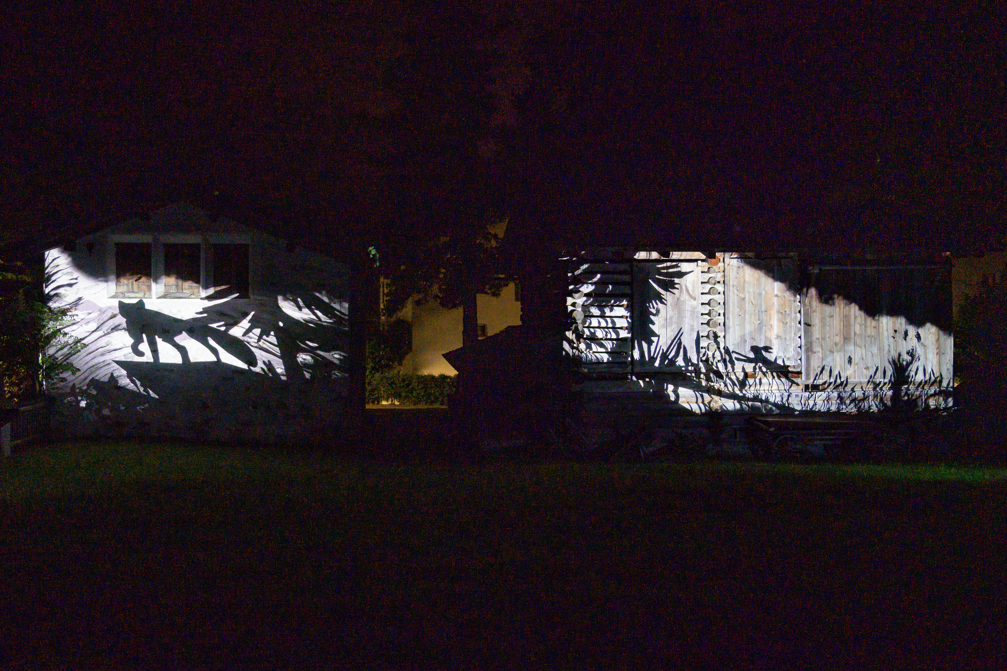 Madrisa - Videoprojektion von Projektil mit einem Papierschnitt von Monika Flütsch, anlässlich der Linsenshow 19, Nutli Hüschi, Klosters